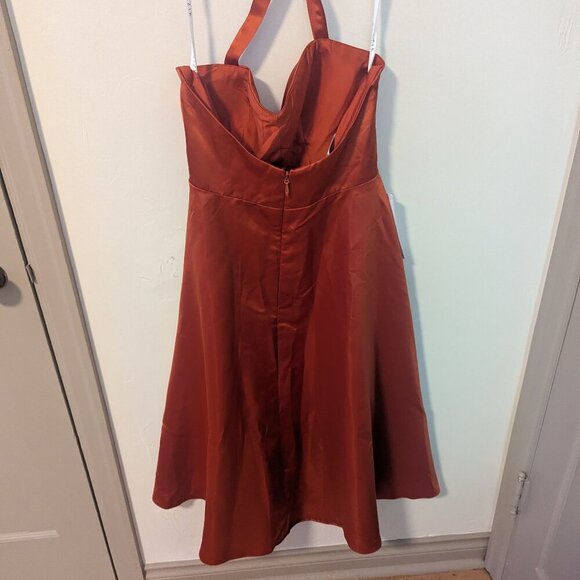 NWT AZAZIE Halter Paprika A Line Sweetheart Neck Satin Dress‎ Kenzie Bias Cut - Picture 4 of 8